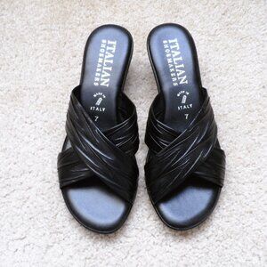Italian Shoemakers Black Crisscross Leather Slide Sandals-